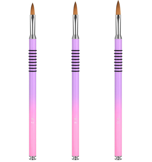 3D Flower Brush for Acrylic Nails, Professional Kolinsky Brush Set 3Pcs, Sizes 2/4/5 with Non-Slip Gradient Handle, Nail Art Tool for 3D Designs (Purple-Pink)