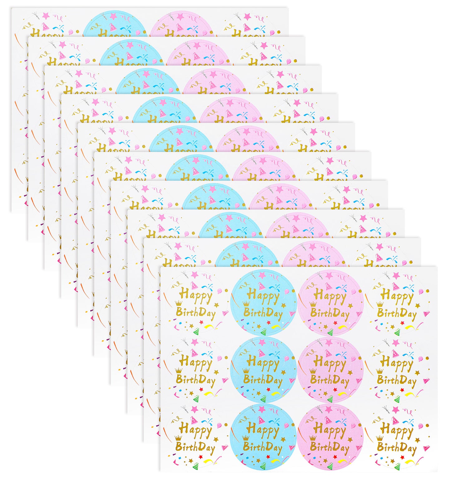 10 Sheets Happy Birthday Stickers for Kids, 120PCS Colorful Confetti Stickers for Cards Gifts, Self-Adhesive Party Labels for Envelopes Bags