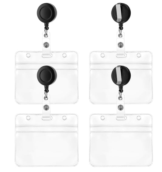 Badge Reel with Id Holder, ValueBargain 4pcs Badge Holders with Clip and Keyring Clear Plastic Horizontal Name Tag ID Holders Ideal for Nurses Doctors, and Office Staff