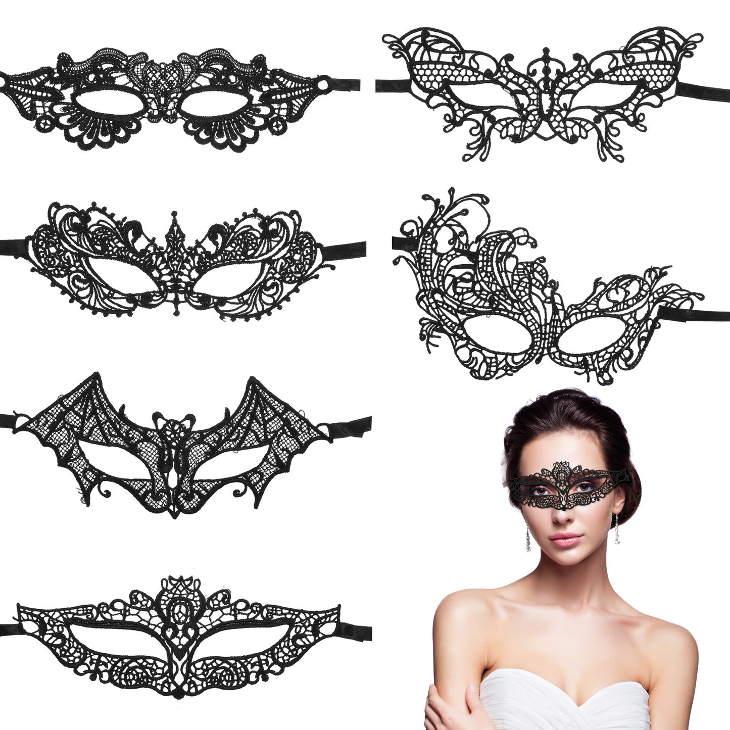 guduling 6pcs Sexy Mask, masquerade masks, Lace Mask, Suitable for Party Dance Costumes, Carnival Party, Masquerade, Black