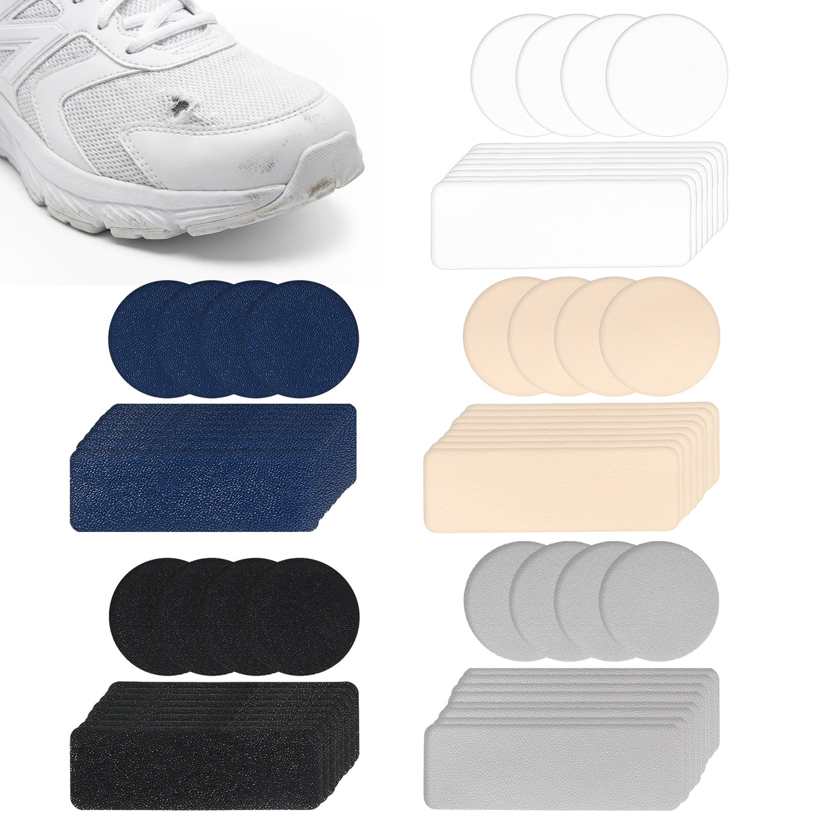 60 Pcs Shoe Patches for Holes, Shoe Mesh Repair Patches Round & Rectangular