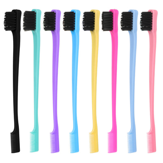 Oruola 8pcs Edge Control Brush, 8 Color Edge Brushes, Double-Ended Edges Brush for Hair, Suitable for Combing Bangs, Hairline, Hairline, Eyebrows and Eyelashes, Back Hairs or Parted Hairs