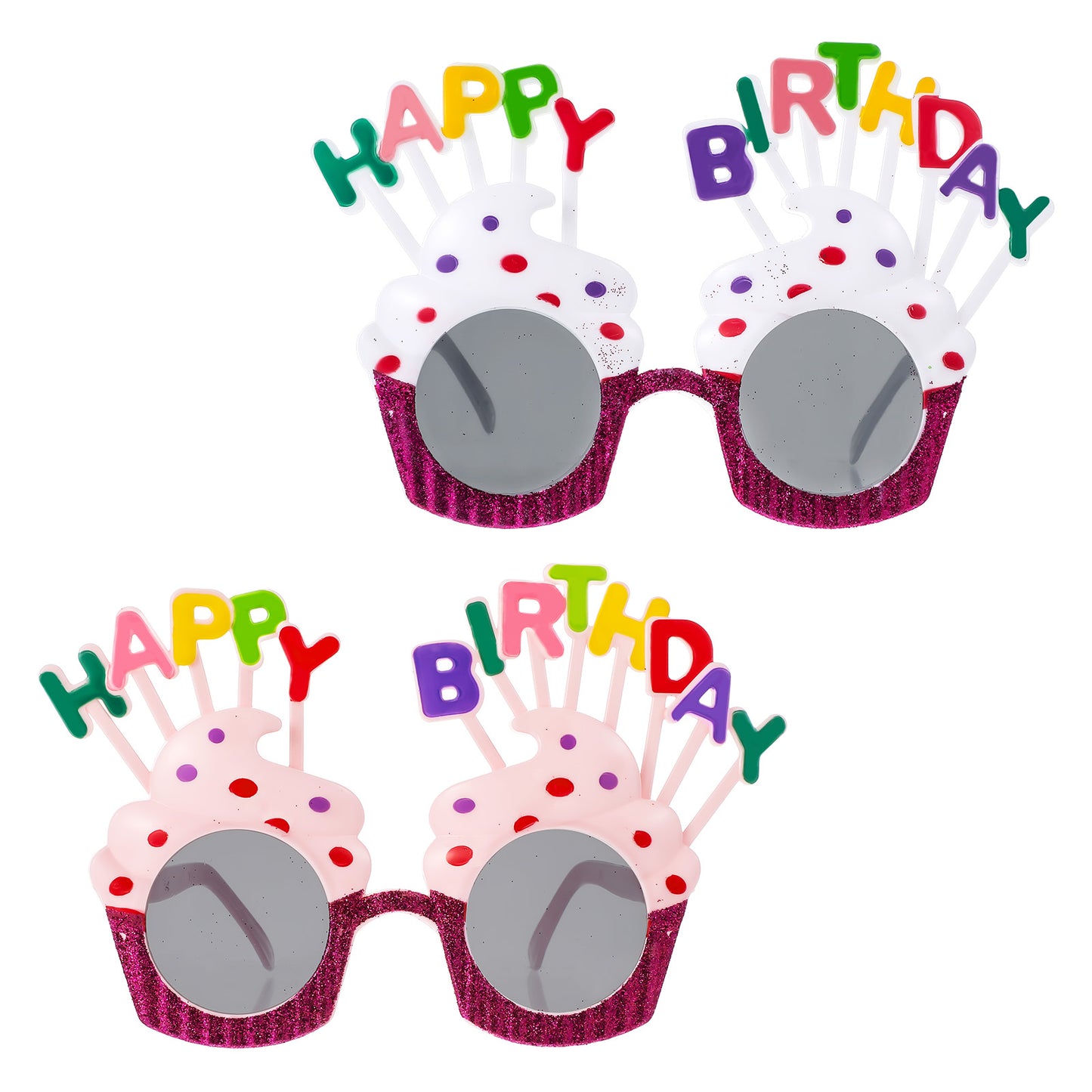 guduling 2 Pcs Birthday Glasses,Happy Birthday Sunglasses,Fun Birthdays Sunglasses for Women,Birthdays Photo Booth Props for Children Adult Party Gifts (Pink, White)