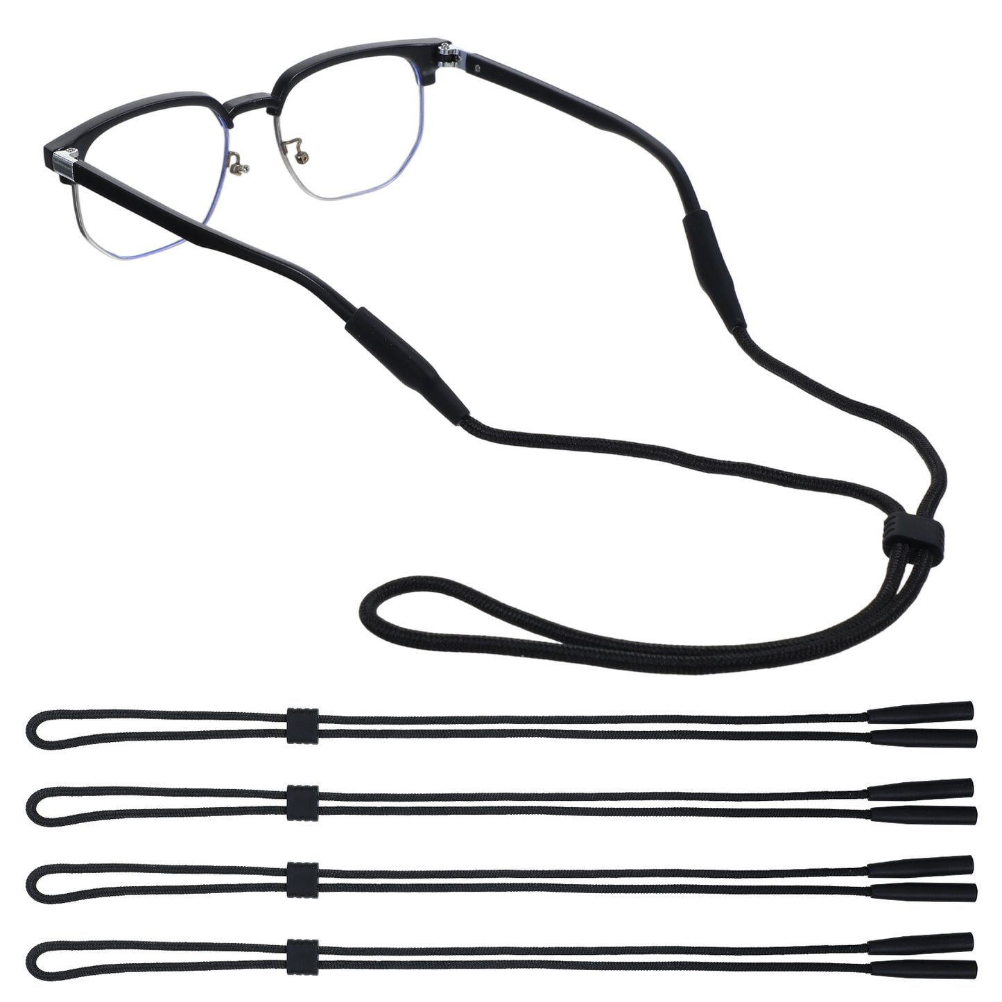Elegaperma 4pcs Sunglass Holder Strap,Sunglasses Strap for Men Women Kids,Keep Glasses from Falling Off,Eyeglass Around Neck Straps,Eyewear Lanyard Retainer,Black
