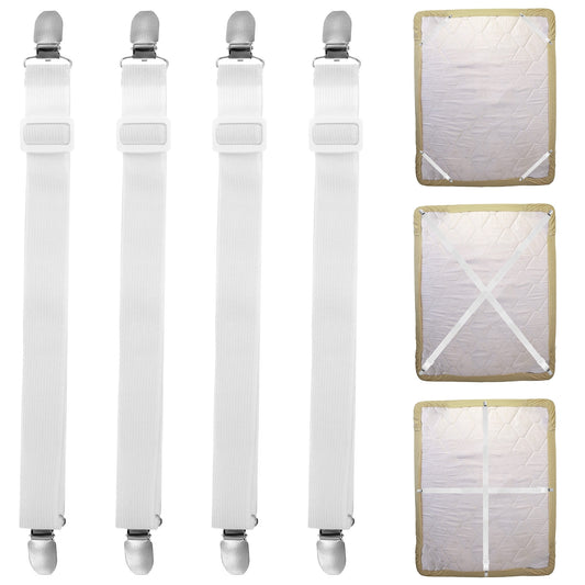 oruola 4 pcs Bed Sheet Clips, 4PCS Adjustable Bed Sheet Straps, Elastic Sheet Straps Suspenders Clips for Bedding, Fitted Bed Sheet Grippers to Keep Your Sheets in Place