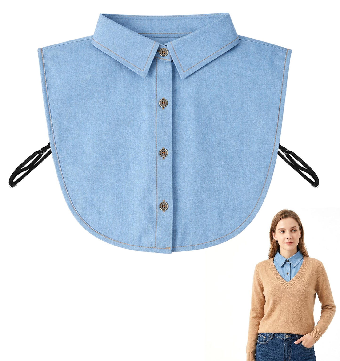 Thrymme Collars for Women, Detachable Denim Collar Fashionable & Versatile Styling (Light Blue)