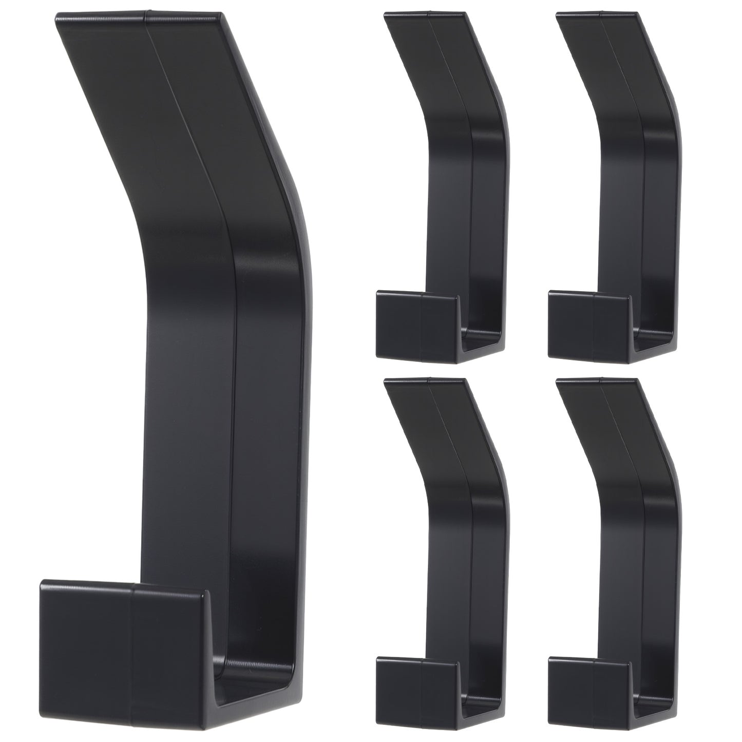 Classicseali 5pcs Black Coat Hooks, Modern Plastic Self Adhesive Black Hooks for Hanging Clothes, Coat, Scarf, Bag, Towel, Key, Cap, Cup, Hat
