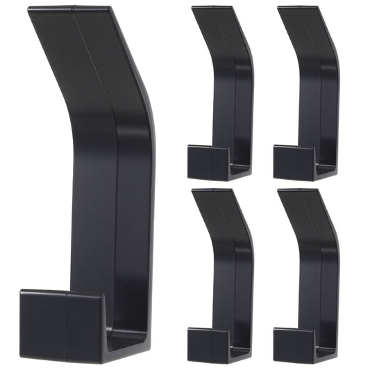 Classicseali 5pcs Black Coat Hooks, Modern Plastic Self Adhesive Black Hooks for Hanging Clothes, Coat, Scarf, Bag, Towel, Key, Cap, Cup, Hat