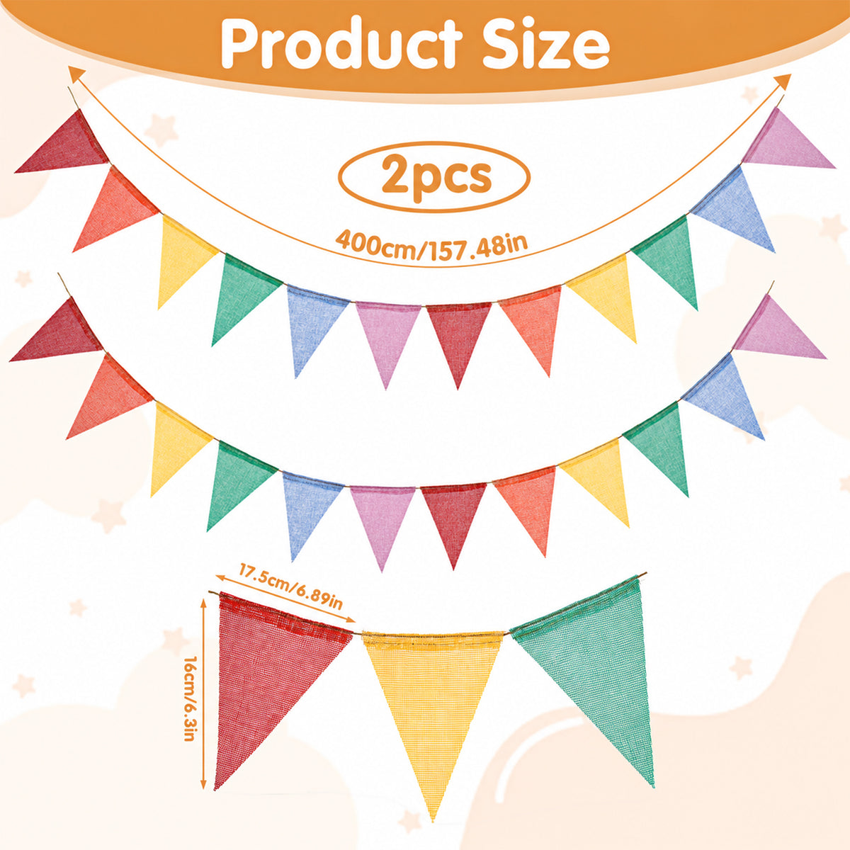 Elegaperma 26.24 Ft Fabric Bunting,Pastel Outdoor Bunting Waterproof Banner