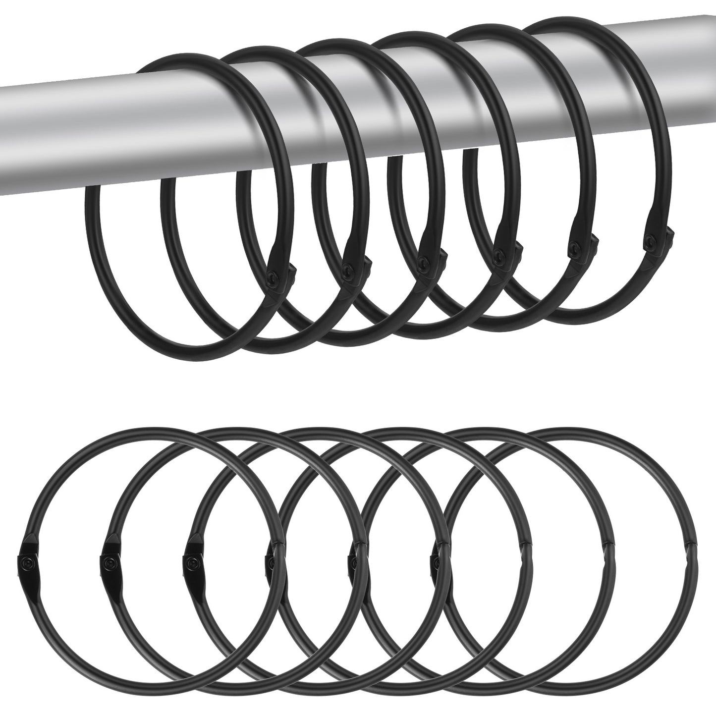 Elegaperma 12 Pcs Black Curtain Rings, Black Shower Curtain Hooks for Bathroom, Rustproof Iron Design (5.5 x 5.6 x 0.3 cm)