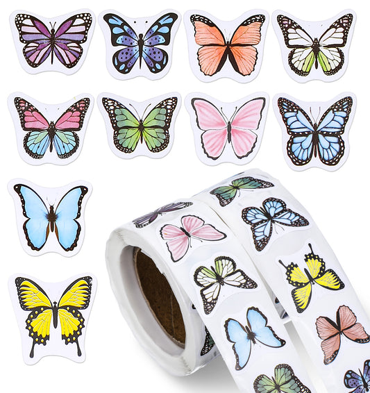 Butterfly Sticker Roll, ValueBargain 2pcs Spring Colorful Self-Adhesive Labels Suitable for Daily Decorations Scrapbooking and Classroom Rewards