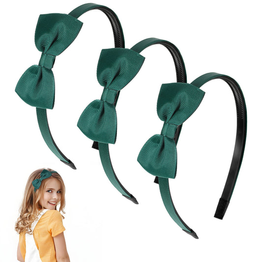 Classicseali 3pcs Green Hair Accessories, School Hair Bows on Headbands Alice Bands, Green Bows Headbands for Girls, School Bow Headband, Uniform Colours Ribbon Bow Set Hairs Accessories Birthday Gift