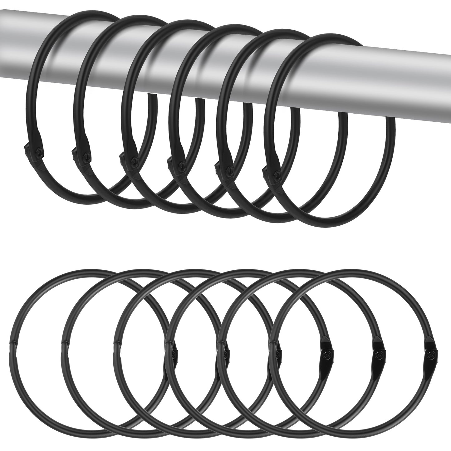 Guduling 12 Pcs Black Shower Curtain Hooks,Rustproof Black Curtain Rings,Metal Shower Curtains Rings for Bathroom, Showers Liners & Windows, Modern Matte Finish for Home Decor