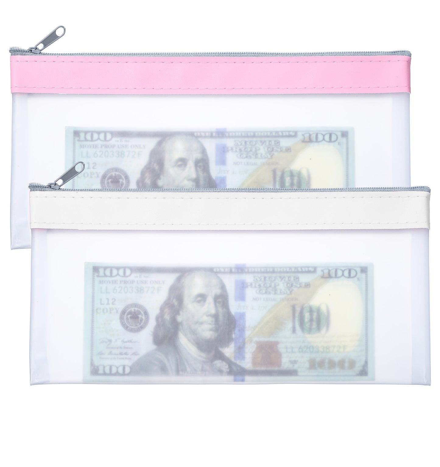2 Pcs Clear Money Bag, Money Bags With Zipper