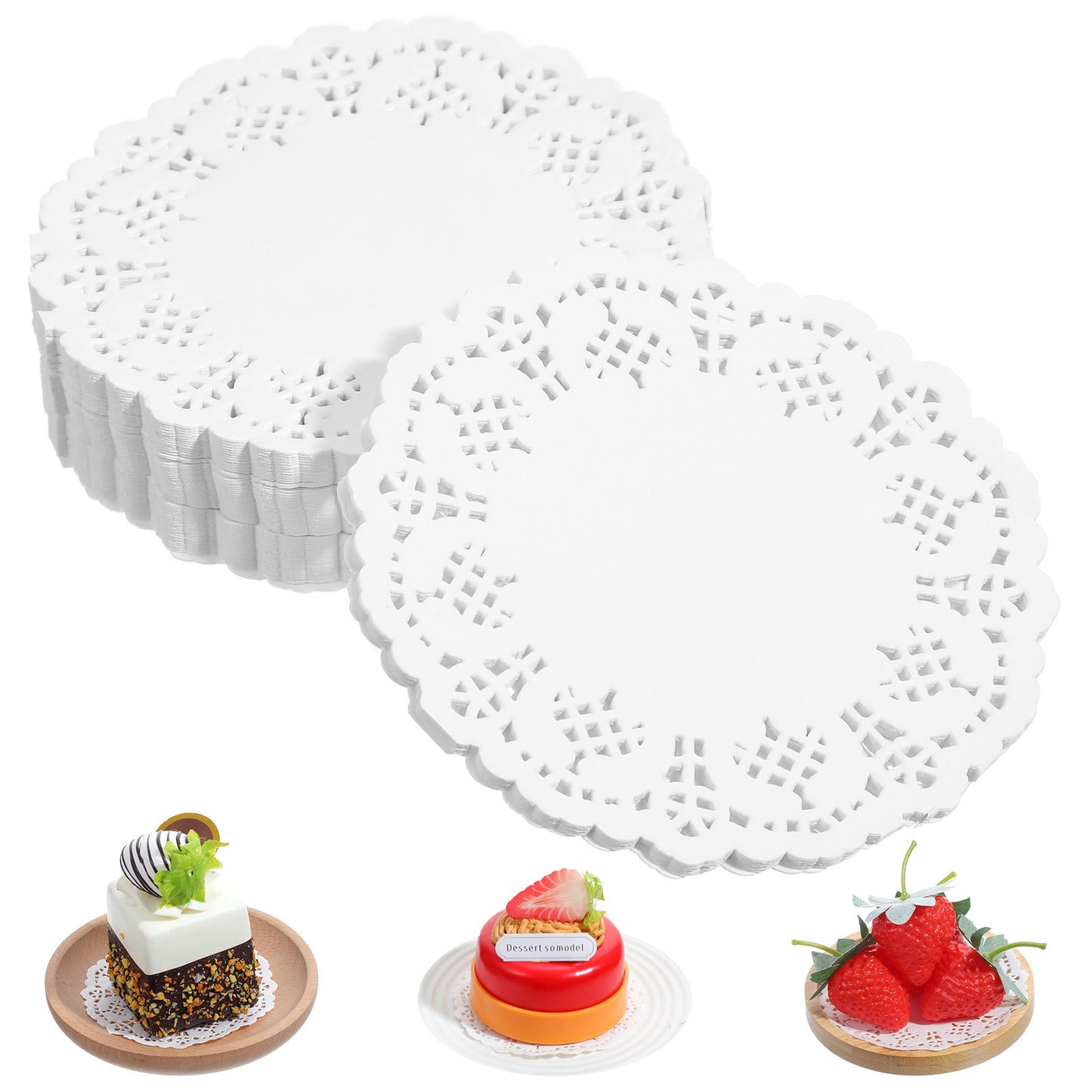 Classicseali 300PCS Doilies Lace Paper, 3.5in Disposable Doily Round, Oil-Proof Round Dollies Lace Paper, for Buffet Cake Food Party Wedding Tableware Decoration, White