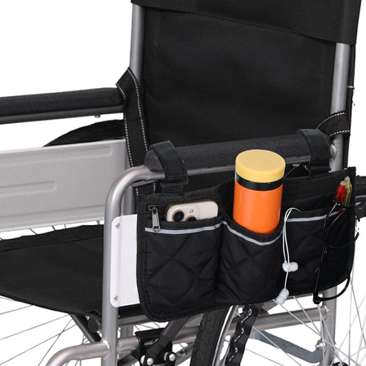 Oruola Wheelchair Bag Organizer with Pockets,Wheelchair Side Bag, Black Waterproof Wheelchair Armrest Side Bag for Back of Chair for Mobility Scooter Walking Frame(1pcs)