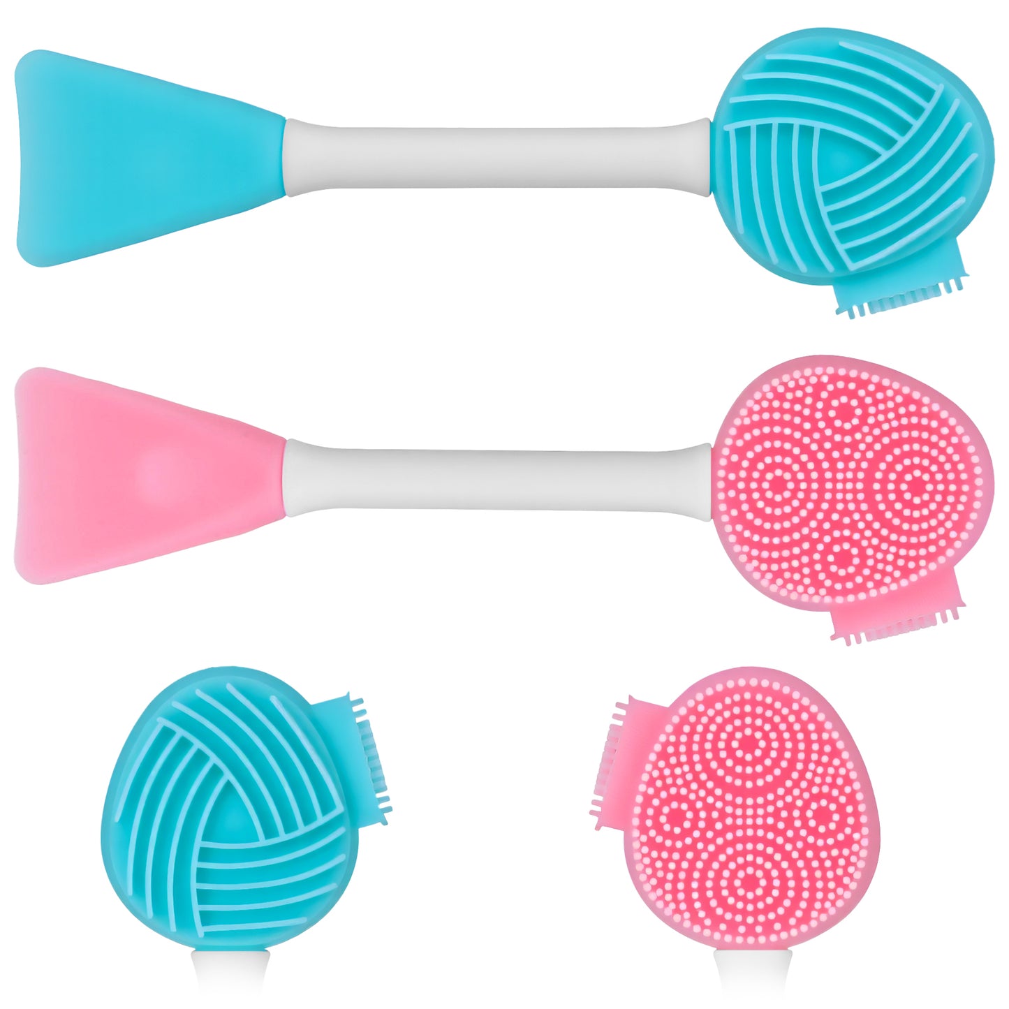 Guduling 2pcs Facial Cleansing Brush 4 in 1, Dual-Ended Silicone Face Scrubber, Lip Scrub Brush, Facial Cleansing Tool, Pore Cleaning Brushes, Silicone Lip Scrubber for Skincare(Blue & Pink)