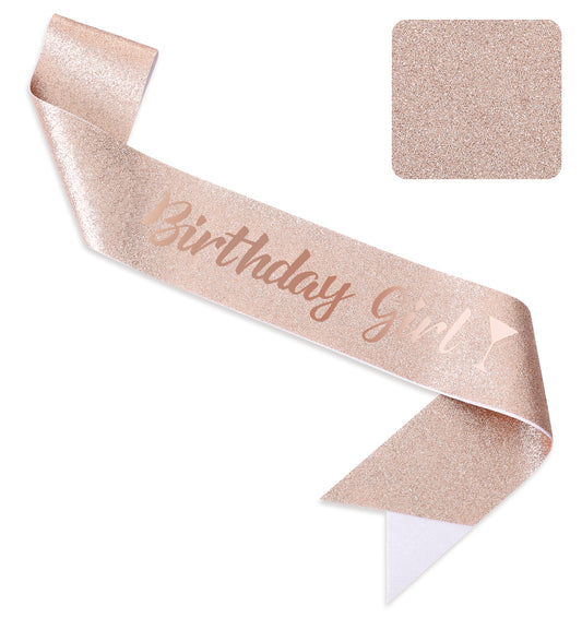 Rose Gold Birthday Girl Sash for Women, Rose Gold Happy Birthday Sash Glitter Party Favors for Women and Girls, Happy Gift Accessories