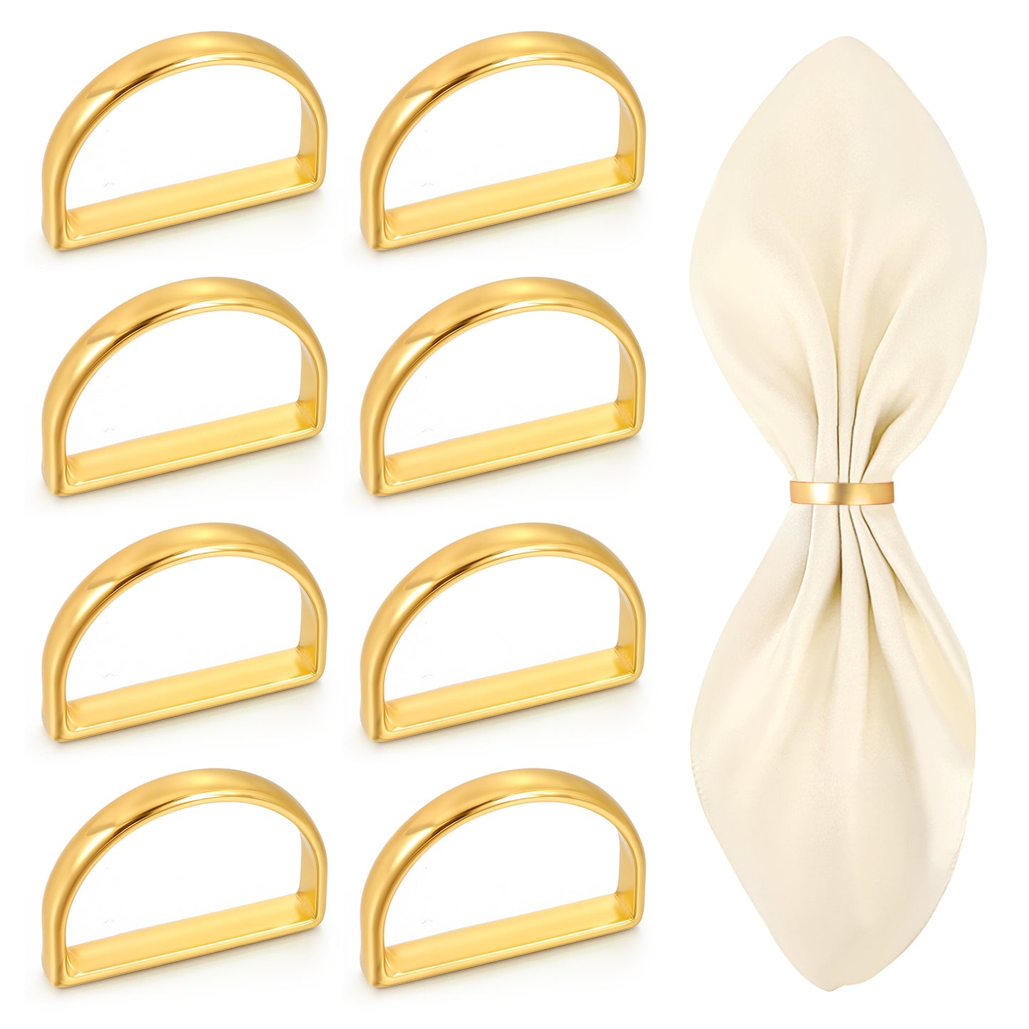 Oruola 8 Pcs Gold Napkin Rings,Semicircle Metal Napkin Buckles,Gold Napkin Rings Set for Weddings, Candlelight Dinner, Birthday, Anniversary, and Holiday Party Table Settings Decoration