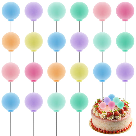 oruola 24pcs Balloon Cake Topper Decorations,Mini Balloons Cake Topper Sticks,Cake Picks Cake Topper Balls,Cake Balls for Birthday Party Wedding Baby Shower Cake Decorating(Macaron Colors)