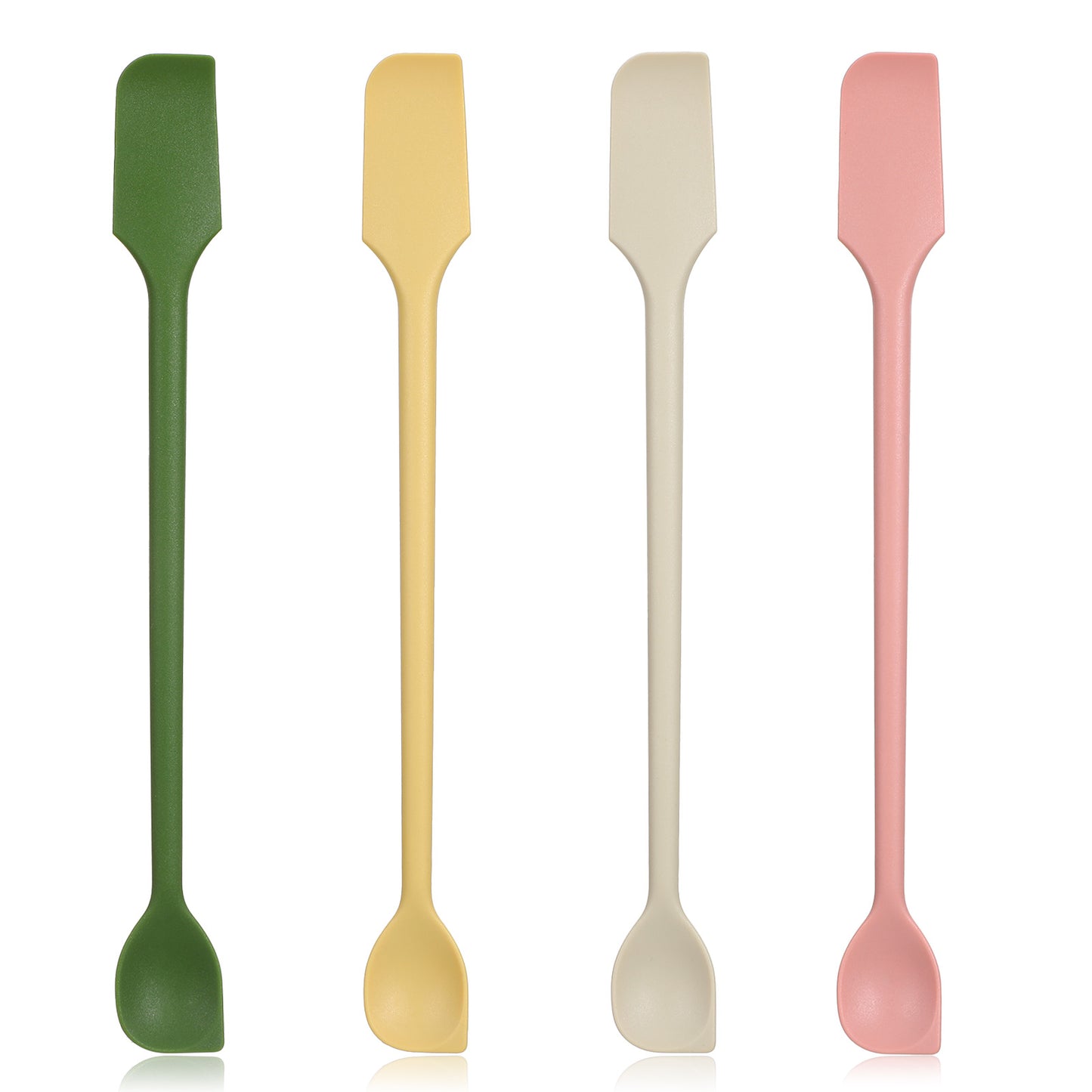 Classicseali 4pcs Mini Spatula Silicone, Double-Headed Mini Silicone Spatula Spoon, 10.2In Long Handle Skinny Silicone Jar Spatula for Scraping and Scooping Mixing, Yellow, Green, Pink, White