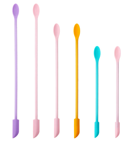 Silicone Makeup Spatula, 6PCS Silicone Mini Spatula Set for Cosmetic Bottles and Kitchen Jars to Get Last Product Out Efficiently