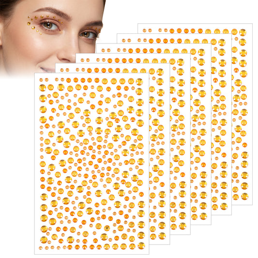 Elegaperma 6 Sheets Gold Face Gems Self-Adhesive Rhinestones, Gold Hair Jewels for Festival Makeup & Concert Rave Accessories