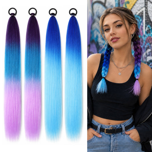 Guduling 4 Pcs Coloured Hair Extensions,Rainbow Hair Extensions,66CM