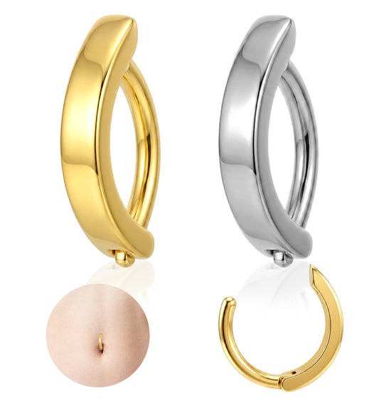ValueBargain 2 Pcs Gold Belly Ring, Clicker Belly Hoop, Belly Button Ring Navel Piercing Jewelry for Women, Gold & Silver