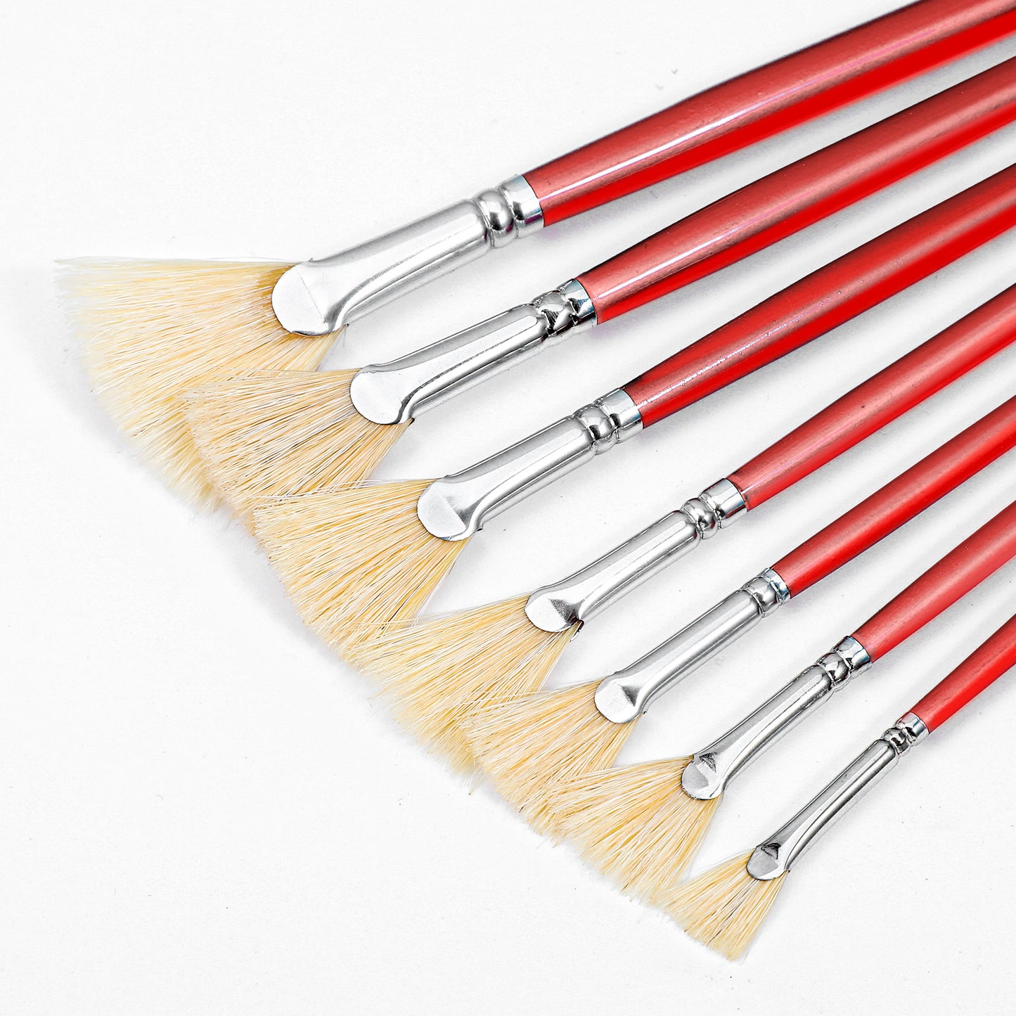 Oruola 7pcs Fan Brush, Fan Brushes for Acrylic Painting with Pig Bristle Natural Hair and Long Wood Handle, Fan Brushes for Acrylic Painting, Oil Watercolor Painting, Rock Painting