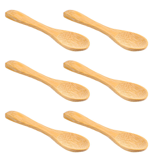 6Pcs Small Wooden Spoons, 3.5 Inch Bamboo Mini Teaspoons for Jars Sugar Coffee Creamer Honey Spices Kitchen Supplies