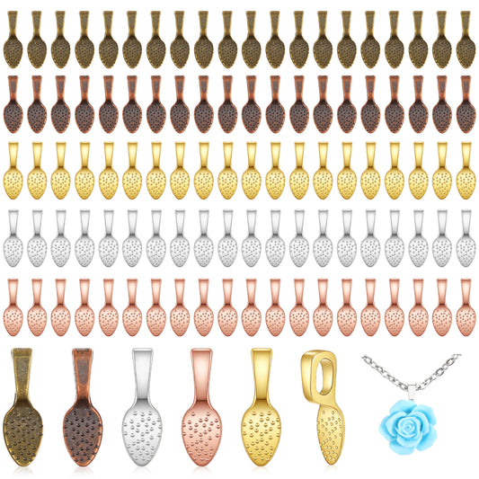 Guduling 100pcs Plated Small Pendant Bails, Spoon Glue on Bails for Jewellery Making, Glue on Bail Pendants for DIY Crafts and Jewelry Making Supplies