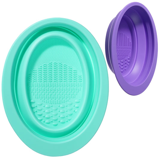 Classicseali 2PCS Makeup Brush Cleaning mat, Foldable Makeup Brush Cleaning Pad, Silicone Makeups Brushes Cleaner Bowl,Make Up Brushes Cleaner Pad, for Powder Puffs, and Sponges, Purple, Green