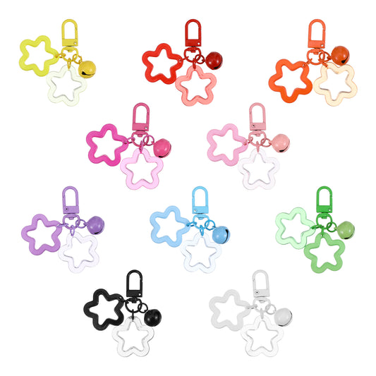 guduling 10 Pcs Acrylic Star Keychain,Star Keychain Clasp,Colorful Bell Five Pointed Stars Candy Color Clasp Clip Charm,Pendant Key Chains for Women Car Keys Backpack Keychains Decoration