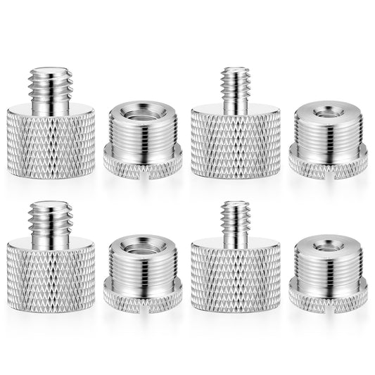 Elegaperma 8Pcs 3/8 to 1/4 Adapter, Silver 6061 Aluminum 1/4 to 3/8 Socket Adapters Set, Professional 1/4" - 3/8" Adapter for Microphone Stands, Camera Tripods, Audio Equipment, Lighting Mounts