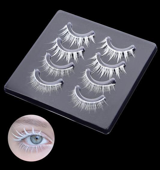 4Pairs White Lashes, Upper & Lower Mixed White Eyelashes