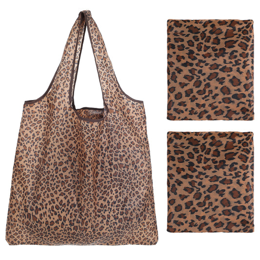 guduling 2pcs Foldaway Shopping Bags, Leopard Print fold Up Shopping Bag In Pouch, Reusable Folding Shopping Bags Durable, Eco-Friendly, Washable For Gift Shop Travel Camping Loading