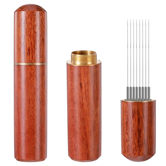 Elegaperma 2 Pcs WDT Tool Espresso Coffee Stirre with 8 Needles 0.3mm Rosewood Handle Espresso Stirrer, 3.27 x 0.7 Inches Professional Coffee Distribution Tool for Home Barista (Light Brown)