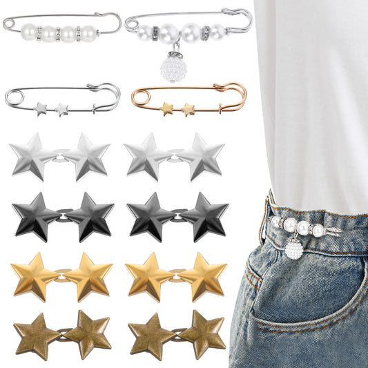 Oruola 12 Sets Jean Tightener for Waist,Pant Waist Tightener,Star Jean Buttons for Loose Jeans,Button Pins for Jeans Clothing Dresses Skirts No Sewing Decoration Accessories