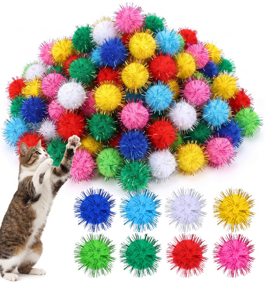 Thrymme 60 PCS Cat Pom Pom Balls, Sparkle Puff Cat Ball Toy (1.2 Inch)