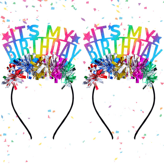 oruola 2pcs Birthday Headband,Its My Birthday Rainbow Tiara for Women & Girls,Colorful Birthdays Girl Headband with Confetti Tinsel Glitter Crown Accessory,Happy Birthdays Celebration Accessory