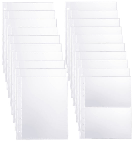 20 Sheets A5 Ring Binder Inserts, Plastic Clear Photocard Sleeves Poly Pocket Double Sided Page Protectors for 6 Ring A5 Binder, Perfect for Index Cards Postcards Pictures, 7.8x5.98 Inch (20x15cm)