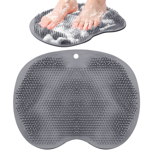 Guduling Foot Scrubber Mat,Silicone Shower Feet Scrubber Mat, Dual-Side Exfoliating Bath Wash Pad, with Non-Slip Suction Cups, Wall or Floor Mount for Bath & Spa Use (Grey)