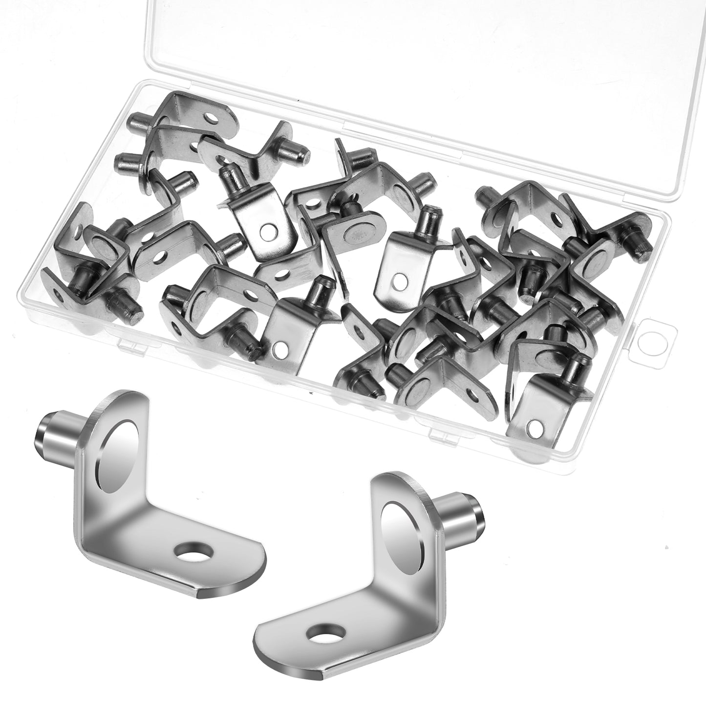 Oruola 30pcs Shelf Clips for Wood Shelving,1/4 Inch (6mm) Shelf Clips, L-Shaped Metal Silver Shelf Support Pegs for Bookshelf Kitchen Cabinet Cupboard Shelves Holders Furniture Cabinet