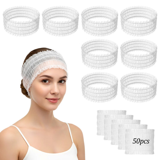Guduling 50 Pcs Disposable Headbands for Facials,Elastic Disposable Headbands,Facial Headband Non-woven,Soft Skin Care Essential Headband for Spa Hair Salon Makeup Beauty Accessories