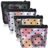 Guduling 4pcs Small Make Up Bag for Handbag with Zipper, Mini Mesh Pouch, Mesh Small Makeup Pouch, Heart Print Mini Zipper Cosmetic Bags for Travel and Storage (Pink, Beige, Black, White)