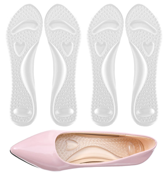 2 Pairs Gel Insoles for Heels, 3 4 Self-Adhesive Stick on Insoles for Sandals, Flats & Pumps, Clear (6.5 x 22 cm)