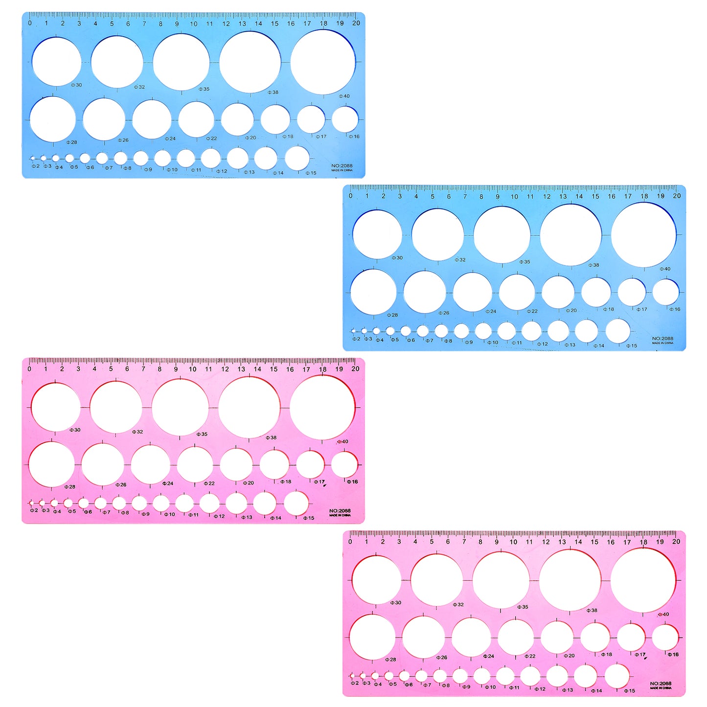 Circle Stencils, 4Pcs Circle Templates with Ruler and Circles of Different Sizes for Drawing, Painting, Drafting, (Blue, Pink)
