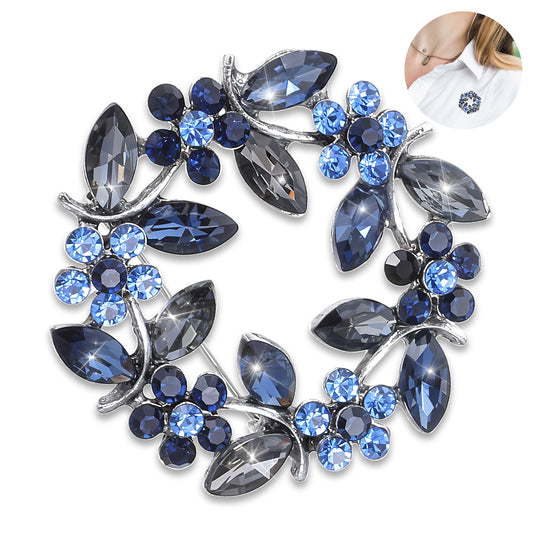 Guduling Flower Brooches for Women,Blue Wreath Brooch Pin,Crystal Pearl Flower Brooches Pins,Rhinestone Brooch Pins for Weddings, Parties & Mothers Day Gifts