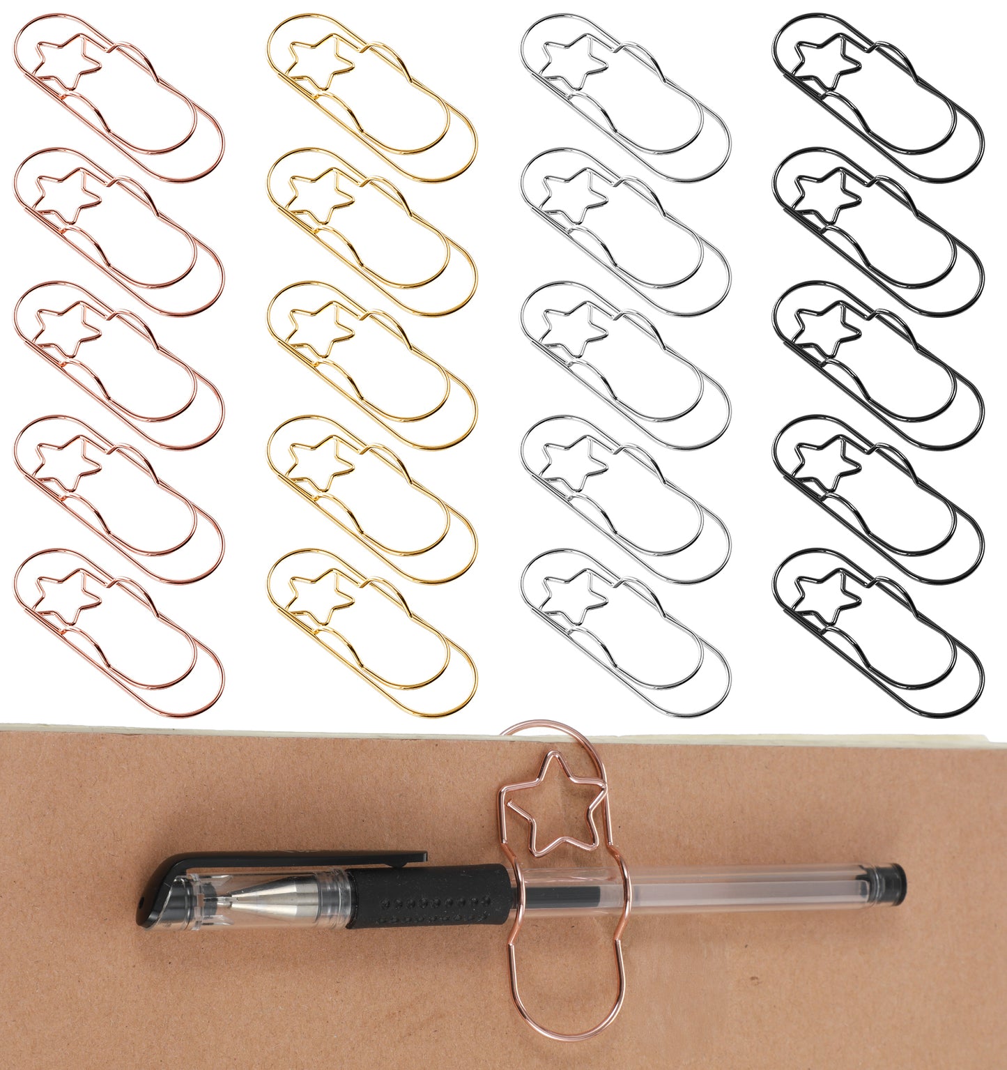 FRCTLNKG 20 Pcs Pen Holder for Notebook, Pen Clip for Notebook & Planners, Multifunctional Bookmark Clips, Office School Supplies